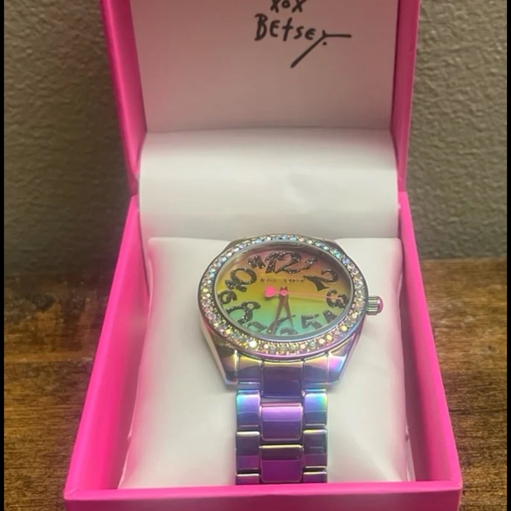 Betsey Johnson Iridescent Watch with Crystal Bezel
